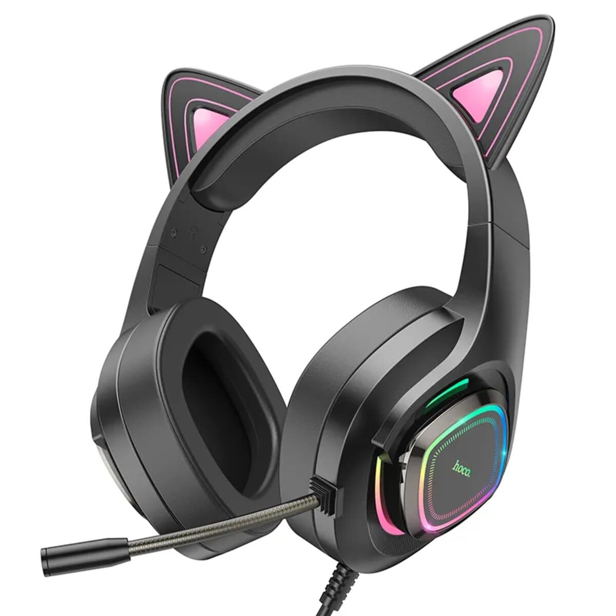Дротові ігрові навушники HOCO W107 Cute cat luminous cat ear gaming headphones USB 3.5mm Phantom Cat - (UKR)