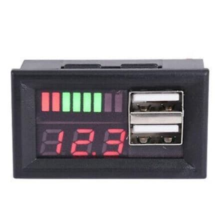 Автомобільний індикатор заряду акумулятора + вольтметр 12В + 2xUSB Black (313290)