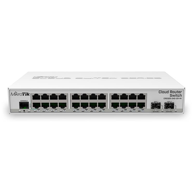Коммутатор Mikrotik CRS326-24G-2S+IN 24 портовый xGb LAN 2xSFP+cages RouterOS L5 или SwitchOS dualboot Металл White