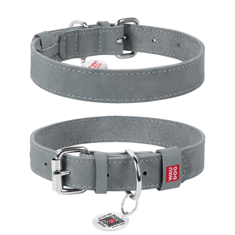 Кожаный ошейник для собак WAUDOG Classic Ш 25 мм Д 38-49 см Grey (021811)