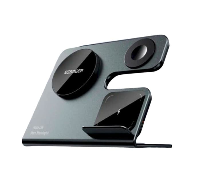 Бездротовий зарядний пристрій Essager Ruicheng desktop magnetic suction three in one wireless charging 15W Black (EWXZM-RC0G-Z)