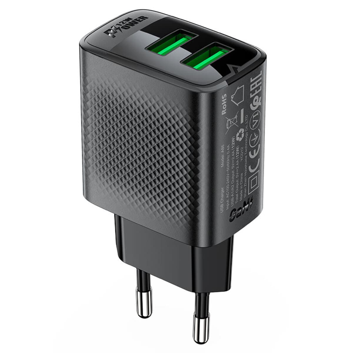 Зарядний пристрій ACEFAST A86 12W 2xUSB dual port charger 2.4A Black