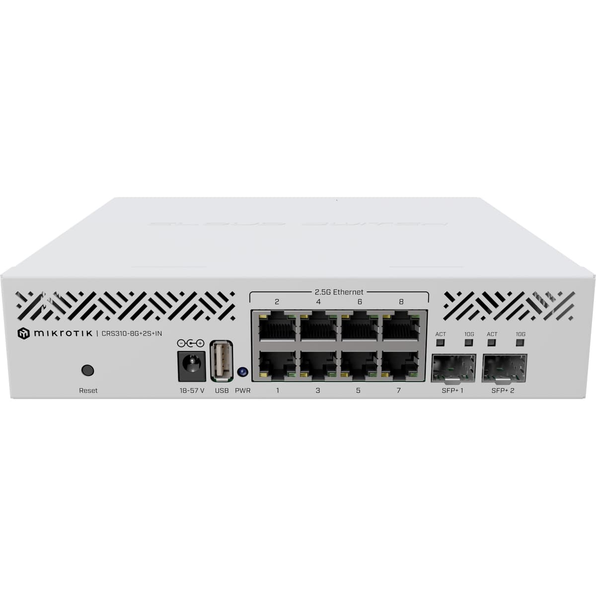 Коммутатор Mikrotik CRS310-8G+2S+IN 8x 2.5G Ethernet ports 2x SFP+ ports USB type A 800MHz CPU 2 Металл White
