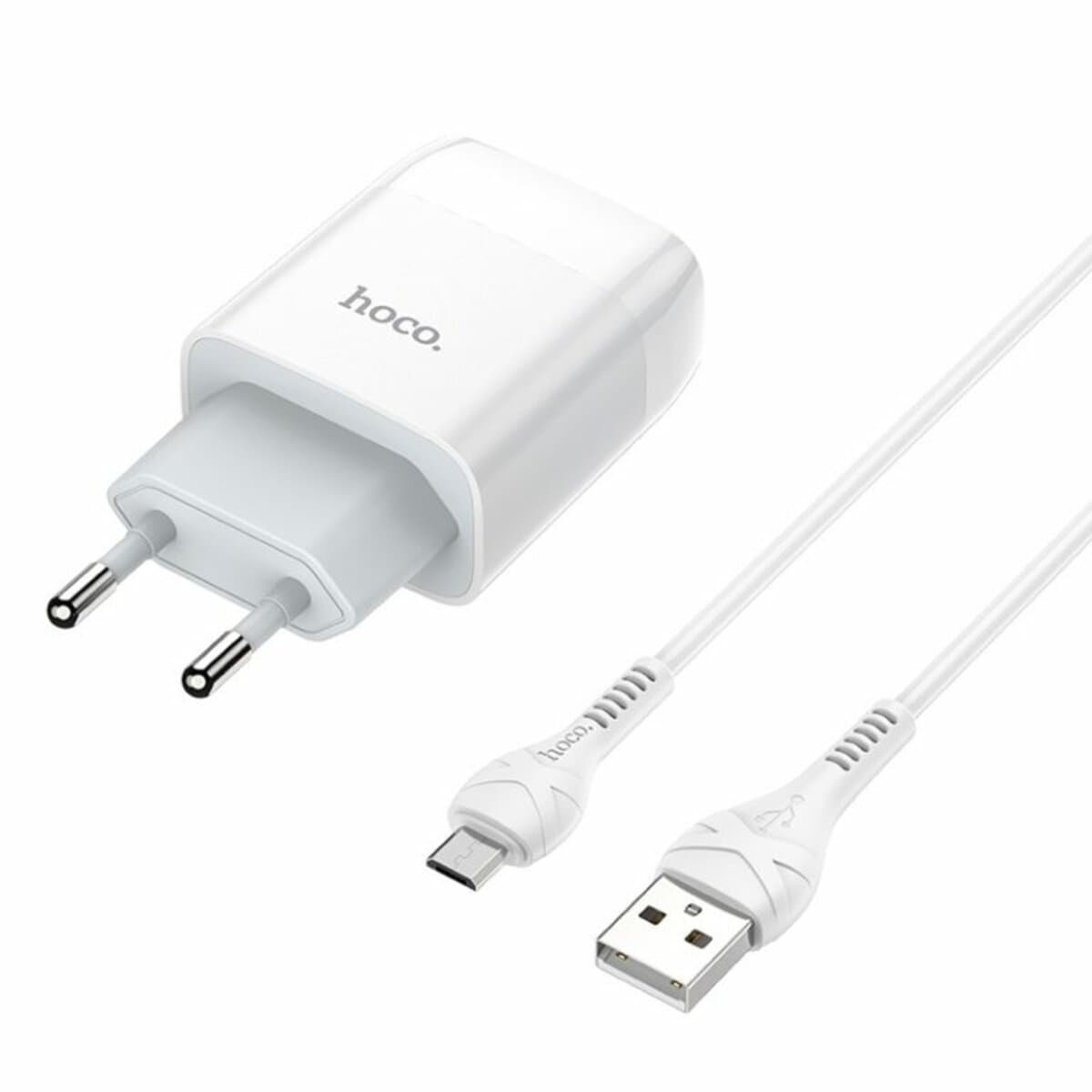 Зарядное устройство HOCO C72A Glorious single port charger set USB to MicroUSB cable White