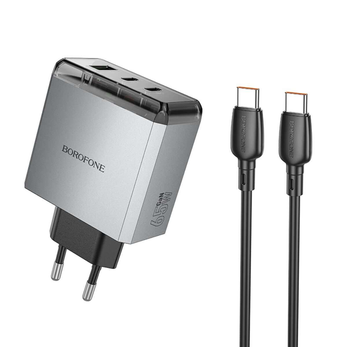 Зарядное устройство BOROFONE BN22 Lena PD65W 2xType-C 1xUSB charger set Type-C to Type-C cable Metal Grey