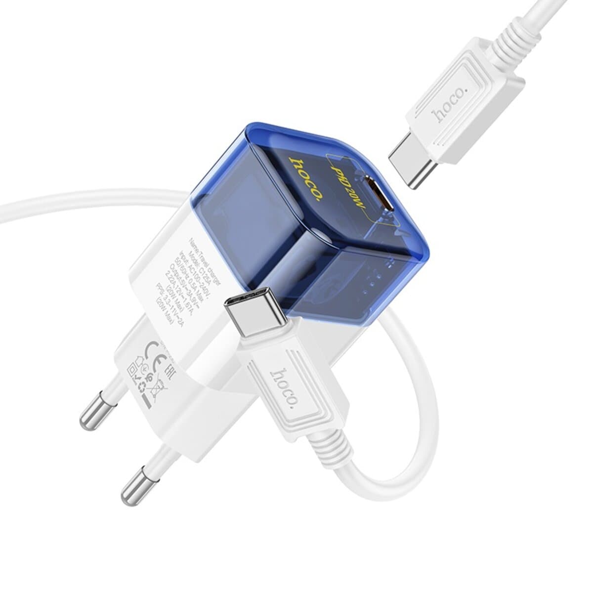 Зарядное устройство HOCO C125A Transparent tribute single-port PD20W Type-C to Type-C Transparent Blue