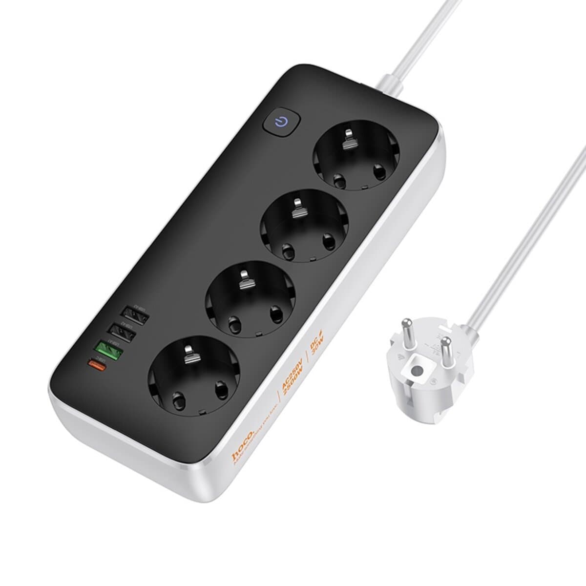 Мережевий подовжувач HOCO AC22 Sunlight 4 розетки PD30W 1xType-C 3xUSB desktop socket 3m Black