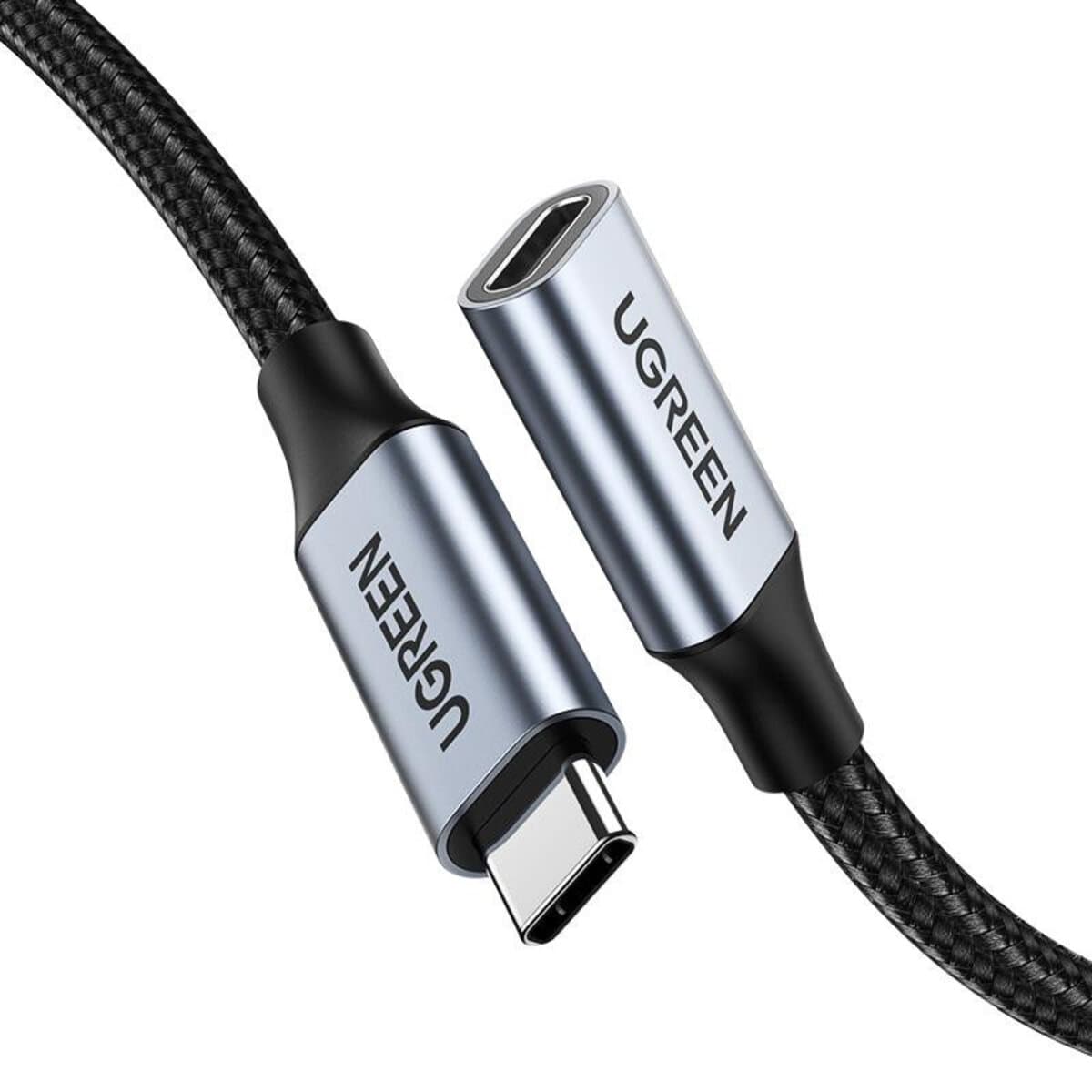UGREEN US372 Type-C Male to Type-C Female Gen2 Alu Case Braided Extension Cable 1m Space Grey (UGR-30205)