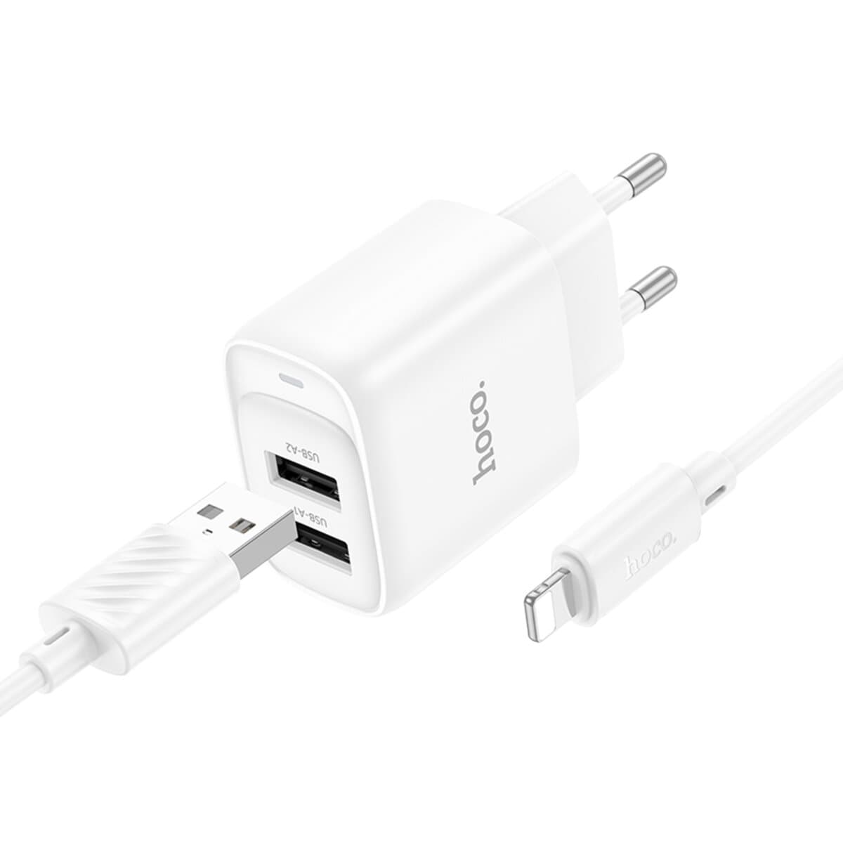 Зарядное устройство с кабелем HOCO C141A Smart dual-port charger set USB to Lightning 2.1A White