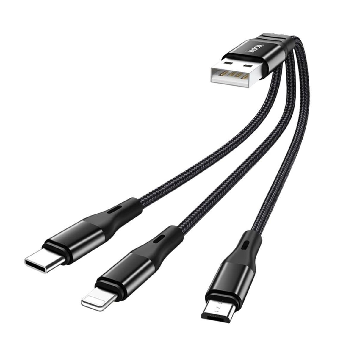 Кабель HOCO X47 USB to Lightning+Type-C+Micro-USB 2.4A 0.25m nylon aluminum connectors Black