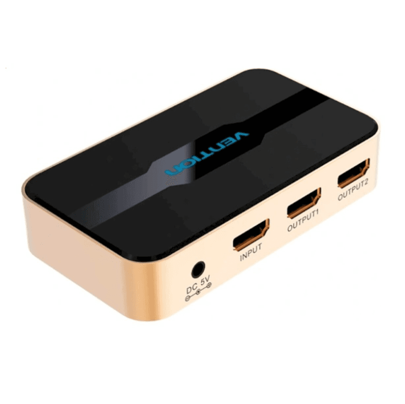 Спліттер Vention 1 In 2 Out HDMI Splitter 4K 30Hz Алюмінієвий сплав Тип EU Standard Gold-Black (ACBG0-EU)