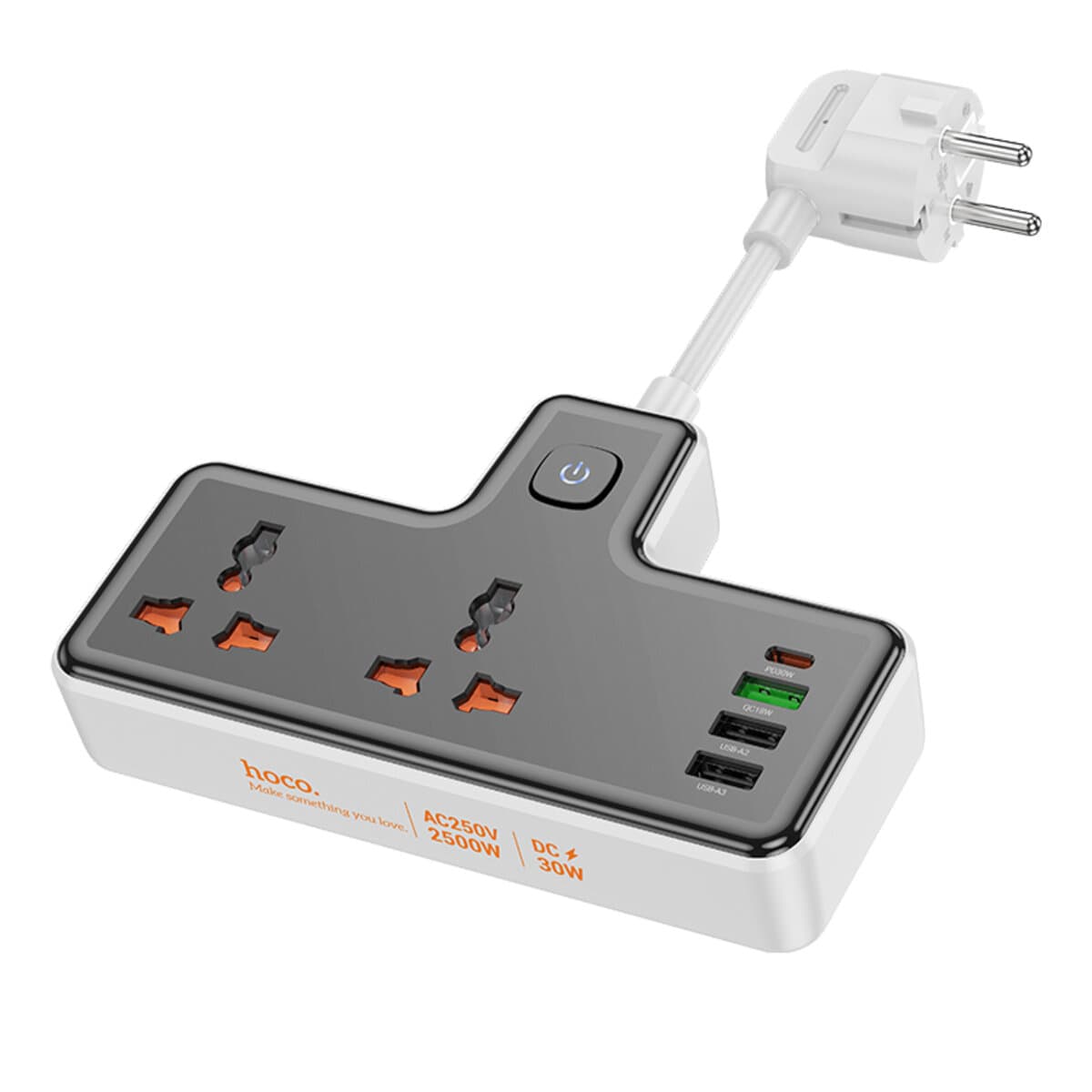 Мережевий подовжувач HOCO AC12A Reise 2-position expansion socket PD 30W 1C3A USBx3 + Type-C Black (6942007607094)