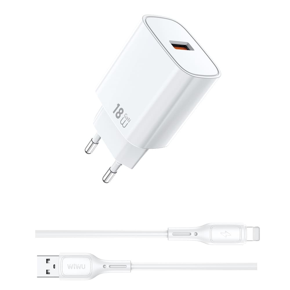 Зарядное устройство с кабелем WIWU 18W Essen GaN Fast Charger + Cable Combo 3A Wi-G006 USB-Lightning EU White