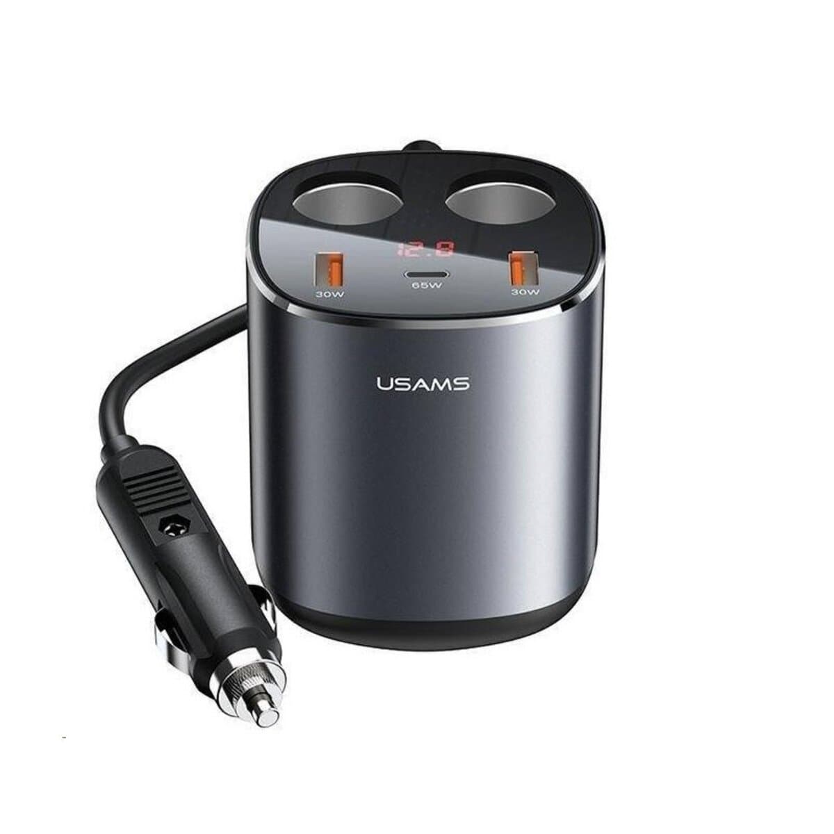 Автомобільний зарядний пристрій Usams US-CC151 C28 245W 2xUSB+Type-C Dual Cigarette Lighters Digital Display Fast Car Charger Grey (CC151TC01)