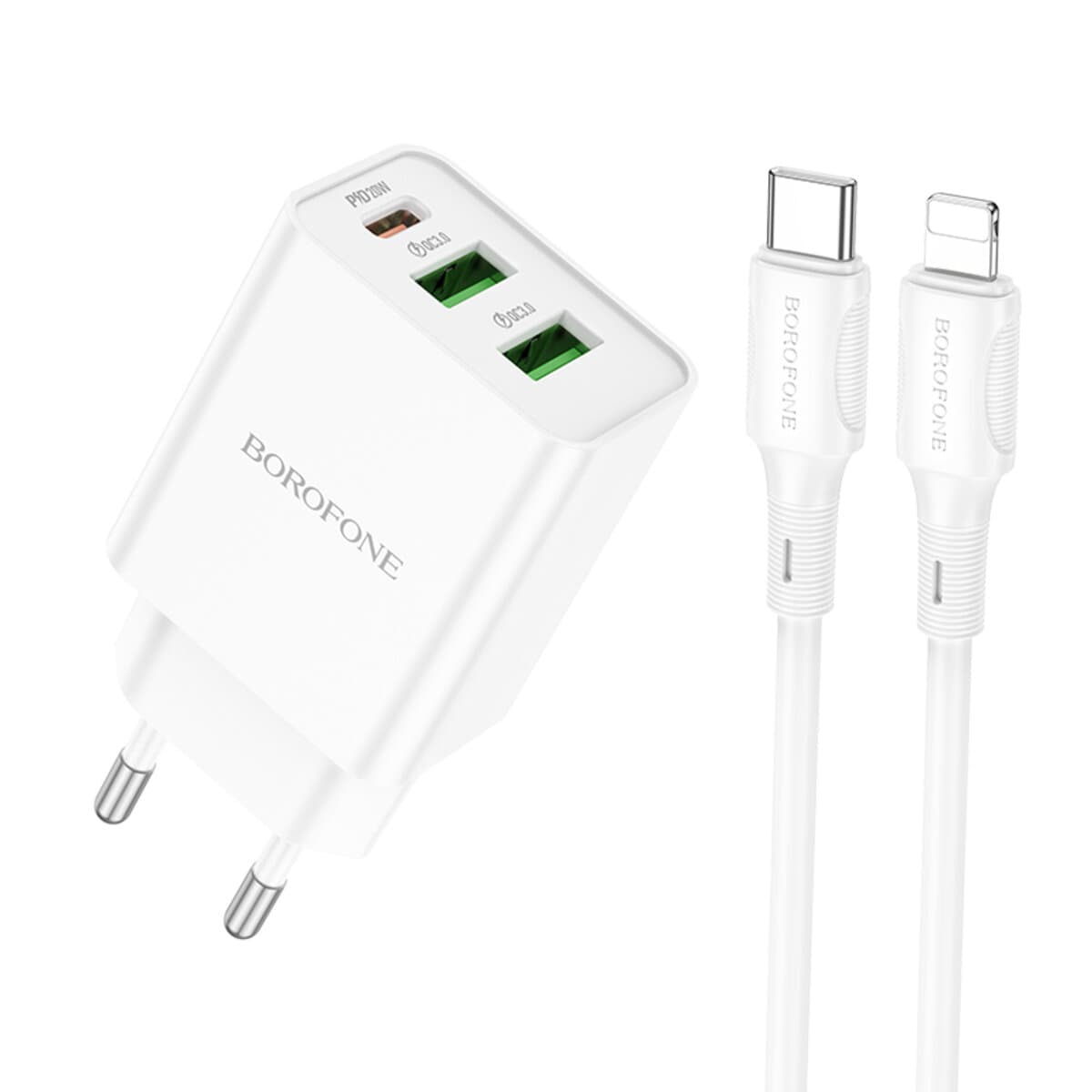 Зарядний пристрій BOROFONE BA70A Quick three-port PD20W 1xType-C 2xUSB charger set Type-C to Lightning cable White