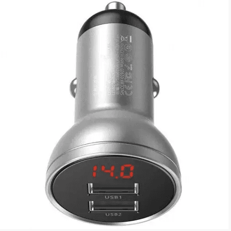 Автомобильное зарядное устройство Baseus Digital Display 2xUSB Display 4.8A Car Charger 24W Silver (CCBX-0S)