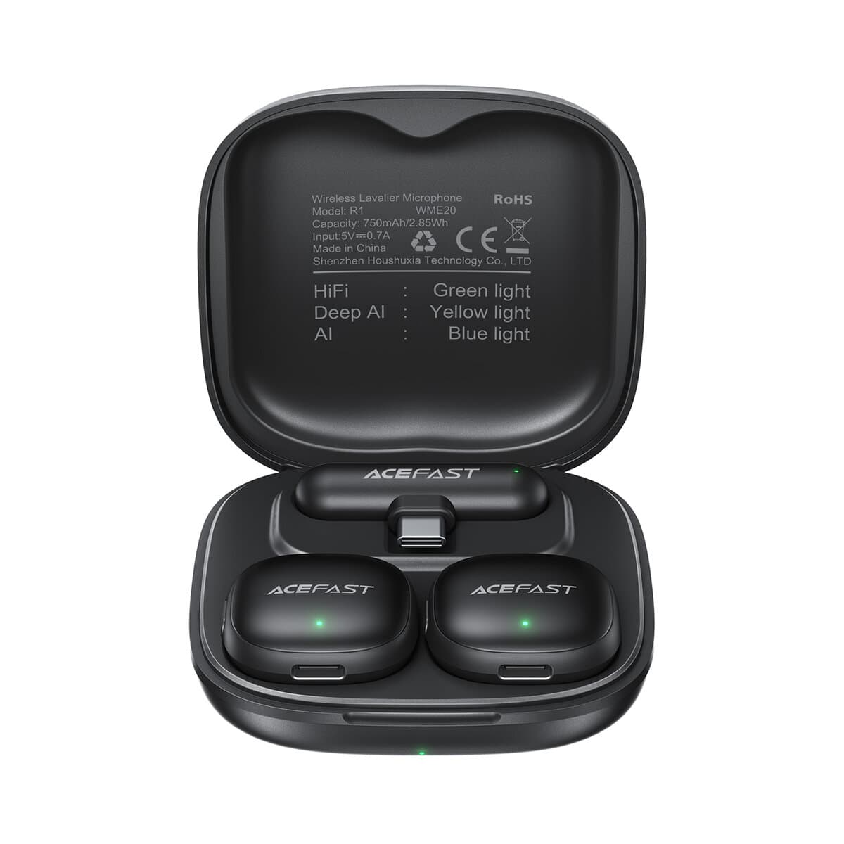 Комплект бездротових петличних мікрофонів ACEFAST R1 wireless lavalier microphones Type-C 750mAh Black