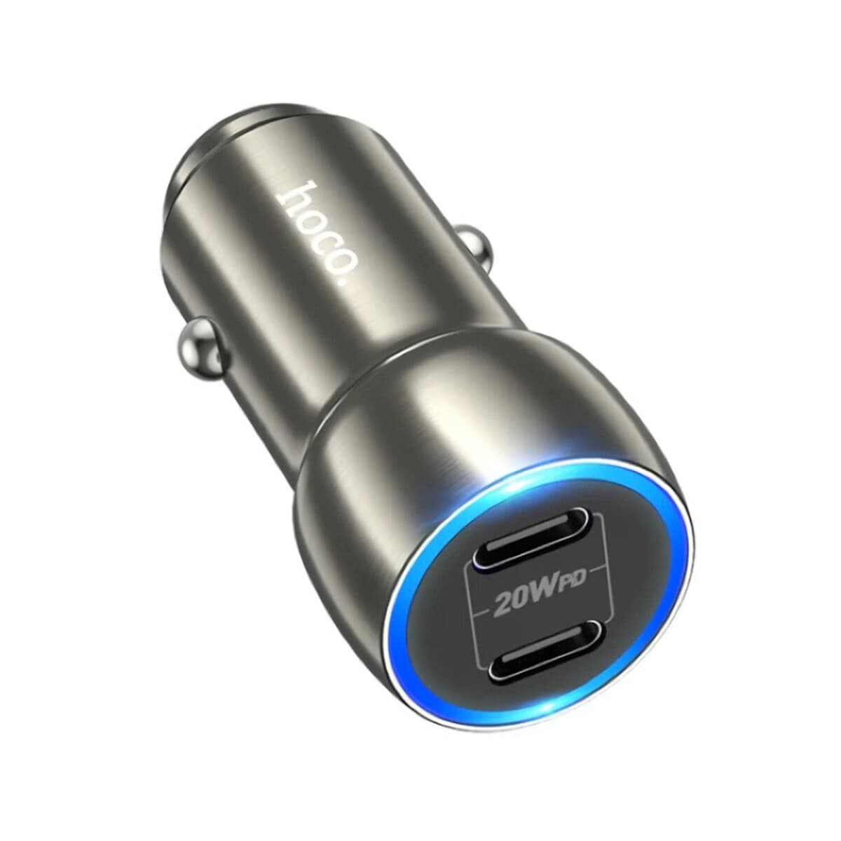 Автомобільний зарядний пристрій HOCO Z48 Tough 20W dual port Type-C car charger Metal Grey