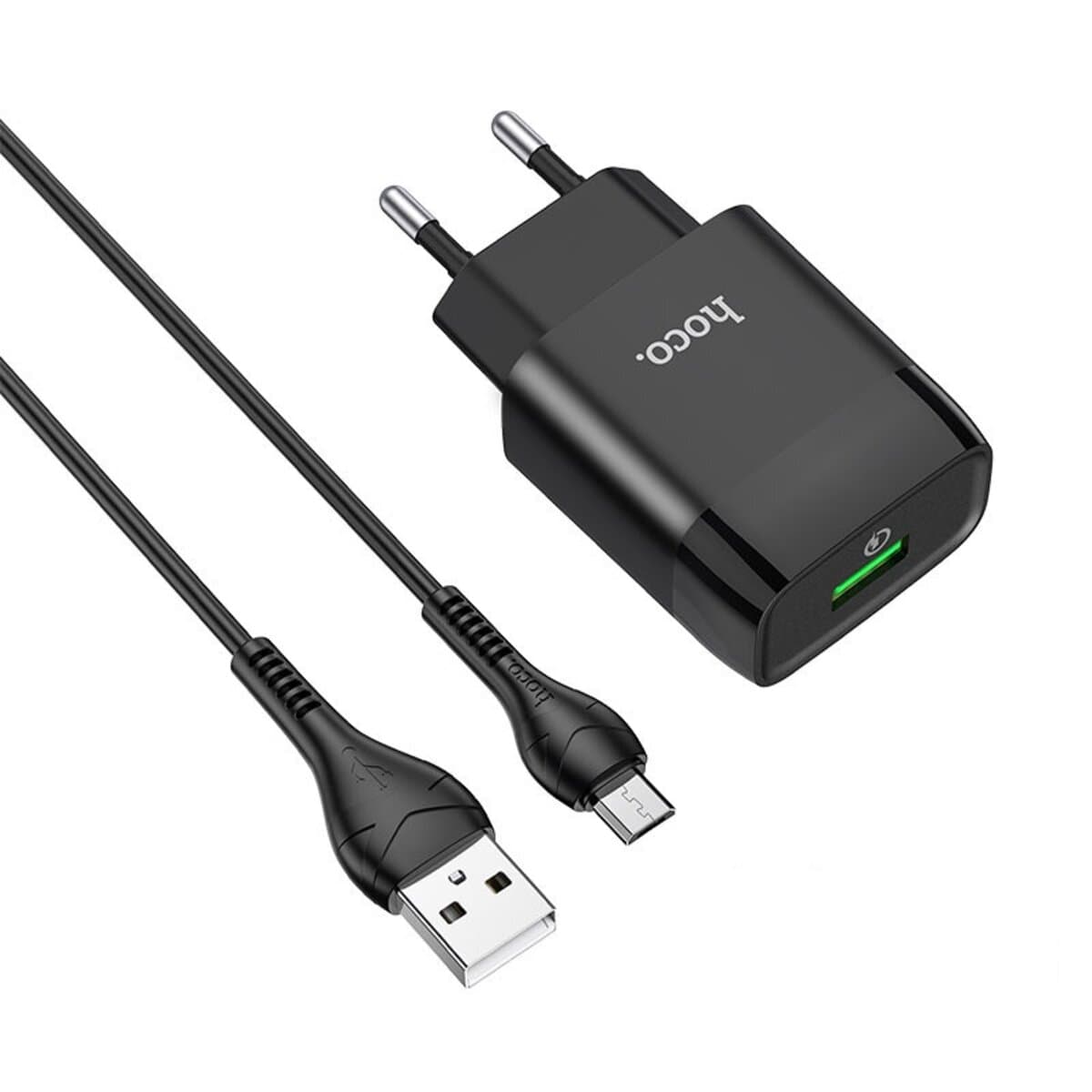 Зарядний пристрій HOCO C72Q Glorious single port QC3.0 charger set USB to MicroUSB cable Black