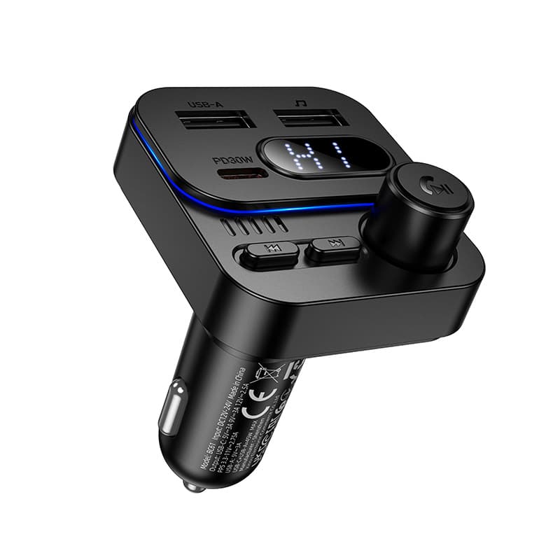 Автомобильный FM-трансмиттер BOROFONE BC61 Ocean 45W 1xUSB 1xType-C car BT5.4 FM transmitter Black