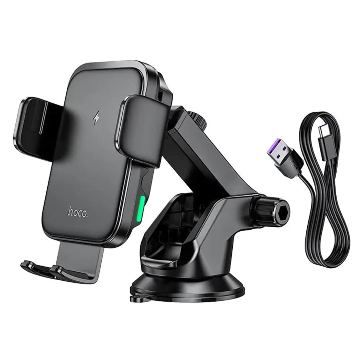 Автомобильный держатель автодержатель с БЗП HOCO HW11 Jenny three-axis linkage wireless fast charging car holder center console Black