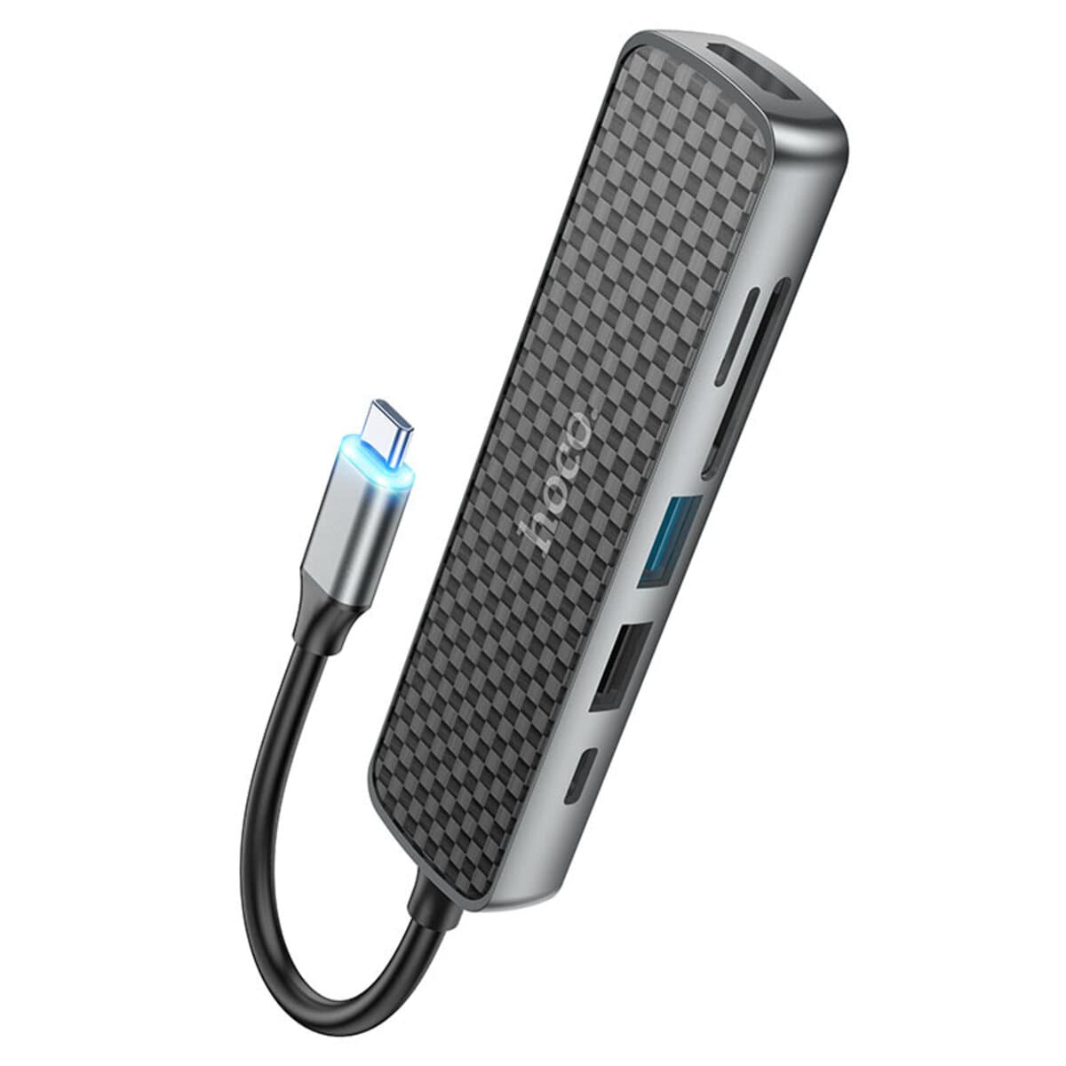 USB-хаб HOCO HB24 Easy display Type-C multifunction adapter HDTV USB3.0 USB2.0 SD TF PD Metal Gray