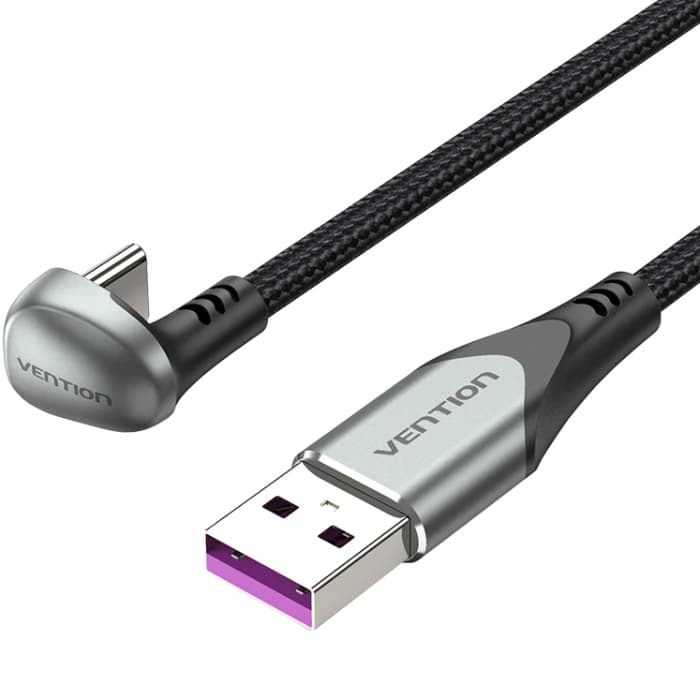 Кабель кутовий Vention U-Shaped USB 2.0 AM до Type-C M 1.5м 66W aluminum alloy 180° Black (COHHG)