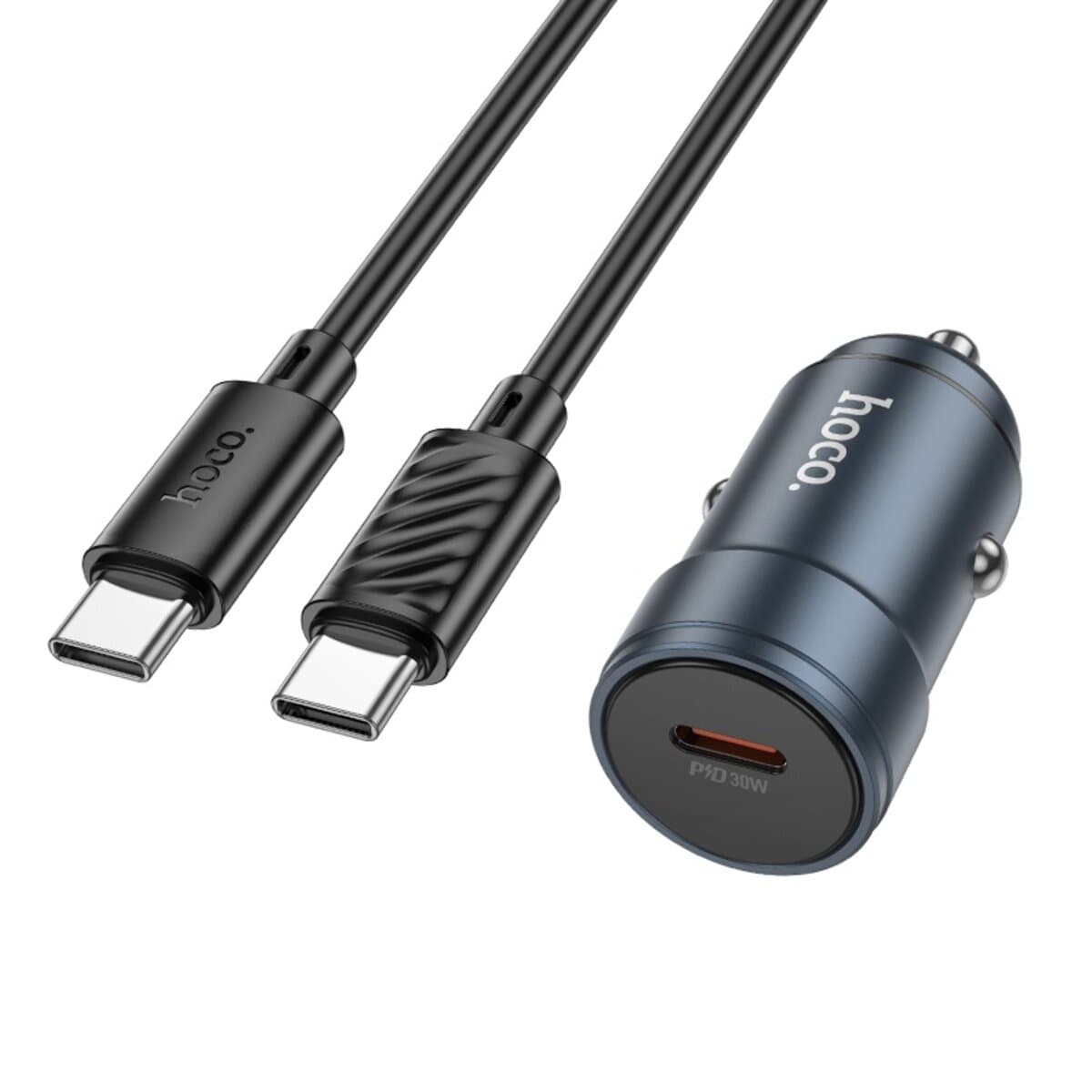 Автомобільний зарядний пристрій HOCO Z57 Glorious single-port PD30W car charger set Type-C to Type-C cable Metal Grey