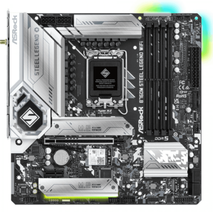 Материнська плата ASRock B760M STEEL LEGEND WIFI 1700 B760 4*DDR5 1xPCIex16 4xSATAІІІ 3xM.2 2.5GLan 7.1ch mATX (B760M STEEL LEGEND WIFI)