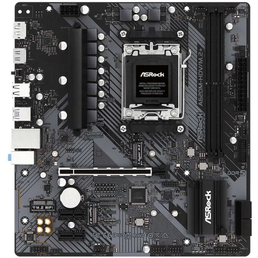 Материнська плата ASRock A620M-HDV/M.2+ AM5/A620 2*DDR5 PCIex16 DP/HDMI 2xSATAIII 2xM.2 GLan 8ch mATX (A620M-HDV/M.2+)