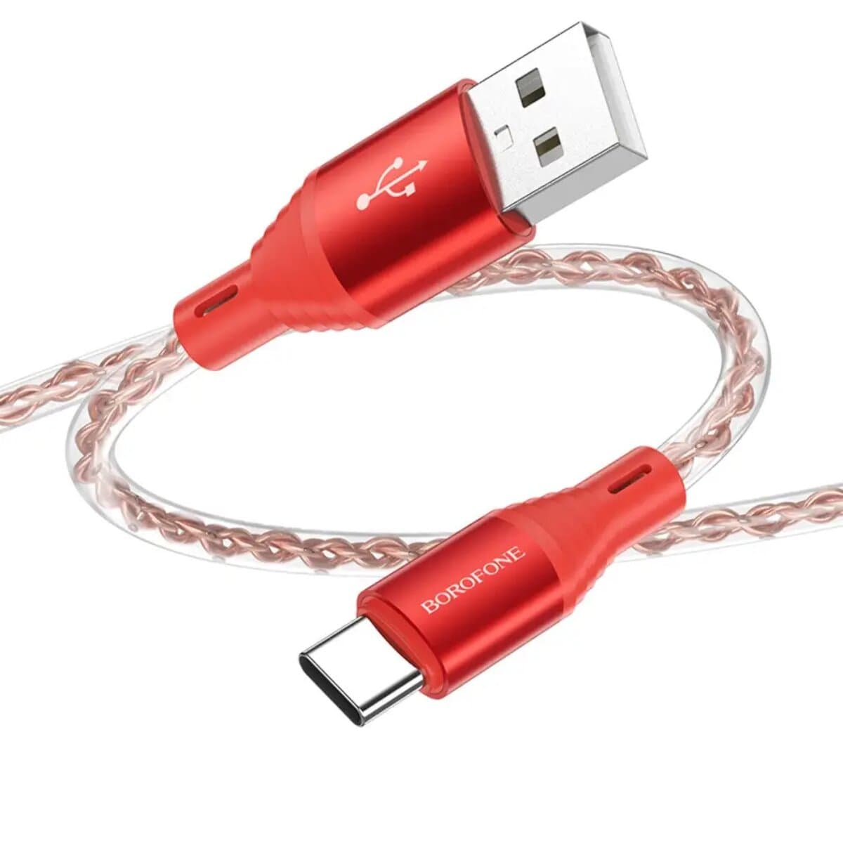 Кабель BOROFONE BX96 Ice crystal USB to Typr-C silicone charging data cable 3A 1м Red (BX96CR)