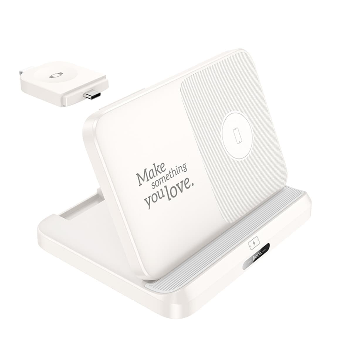 Беспроводное зарядное устройство HOCO CQ7 Pass folding 3-in-1 Wireless Fast Charger iWatch+Galaxy Watch Milky White