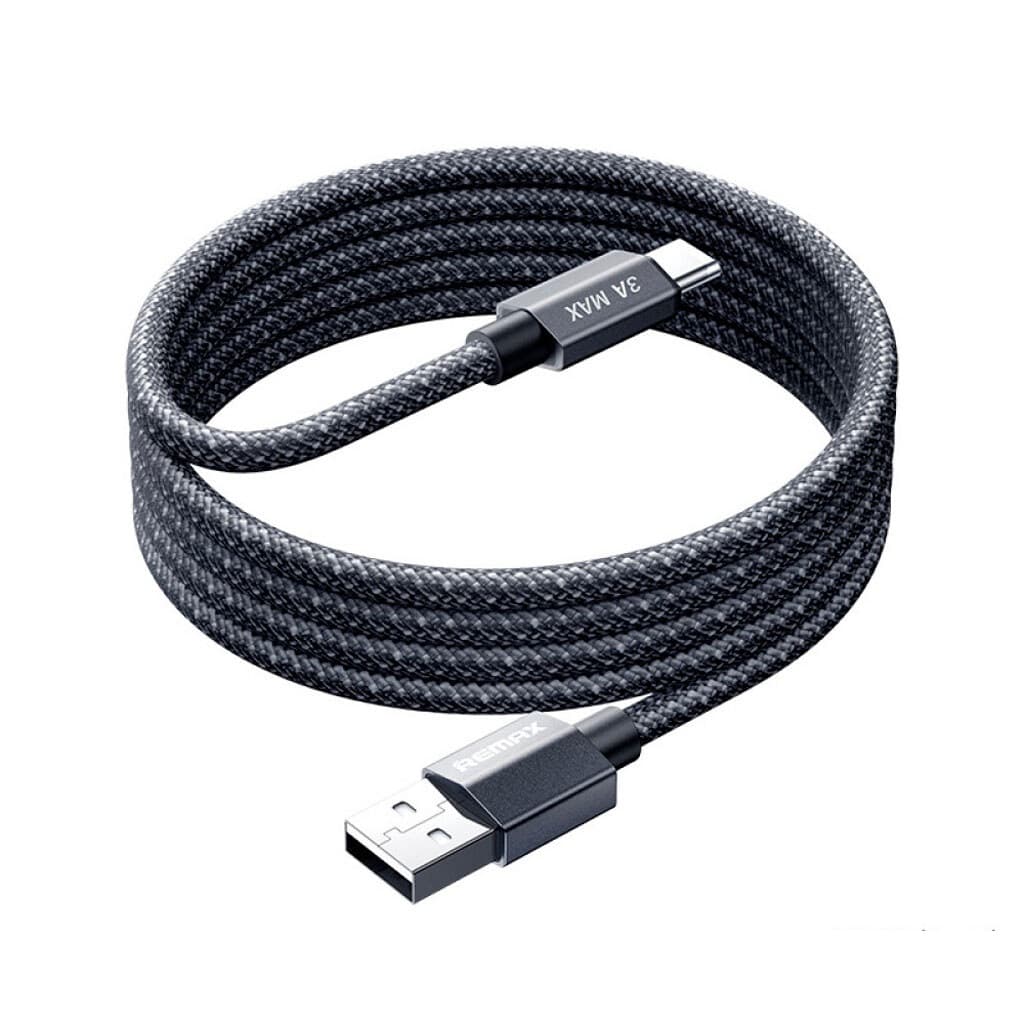 Кабель REMAX CB01 Phantom 3A 1.2m aluminum alloy light fast charging braided data cable USB to Type-C Black