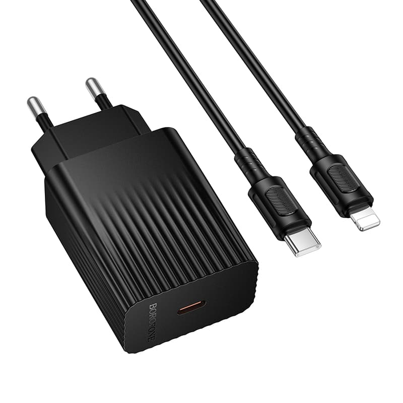 Зарядное устройство с кабелем BOROFONE BAS75A Source single port PD30W charger set Type-C to Lightning EU Black