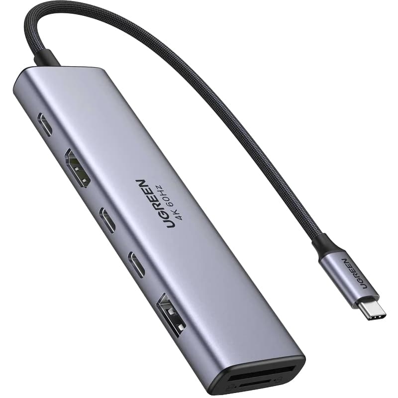 USB-хаб Ugreen CM511 USB3.2 Type-C to HDMI 4K60Hz/2хUSB 3.0/2xType-C/SD/TF PD 100Вт Grey (45521)