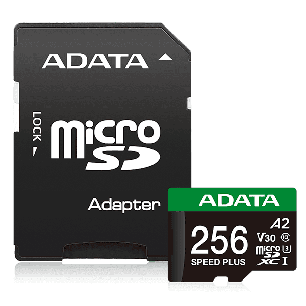 Карта пам'яті A-DATA SPEED PLUS 256Gb microSDXC UHS-1 U3 Class 10 V30 A2 R-180Mb/s Adapter SD (UD256GUI3V30A2SP-RA1)