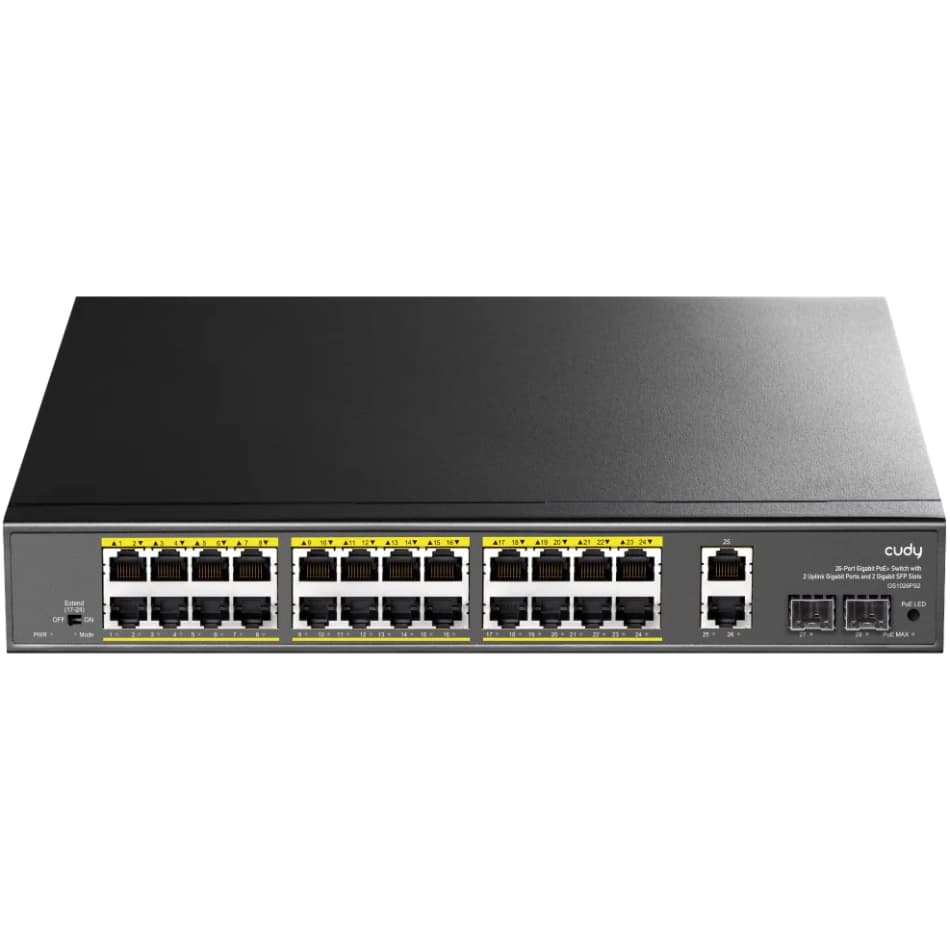 Комутатор Cudy GS1026PS2, 24-Gigabit PoE+ Switch з 2 Uplink Gig Ports і 2 Gig SFP Slots 300W Grey (GS1026PS2)