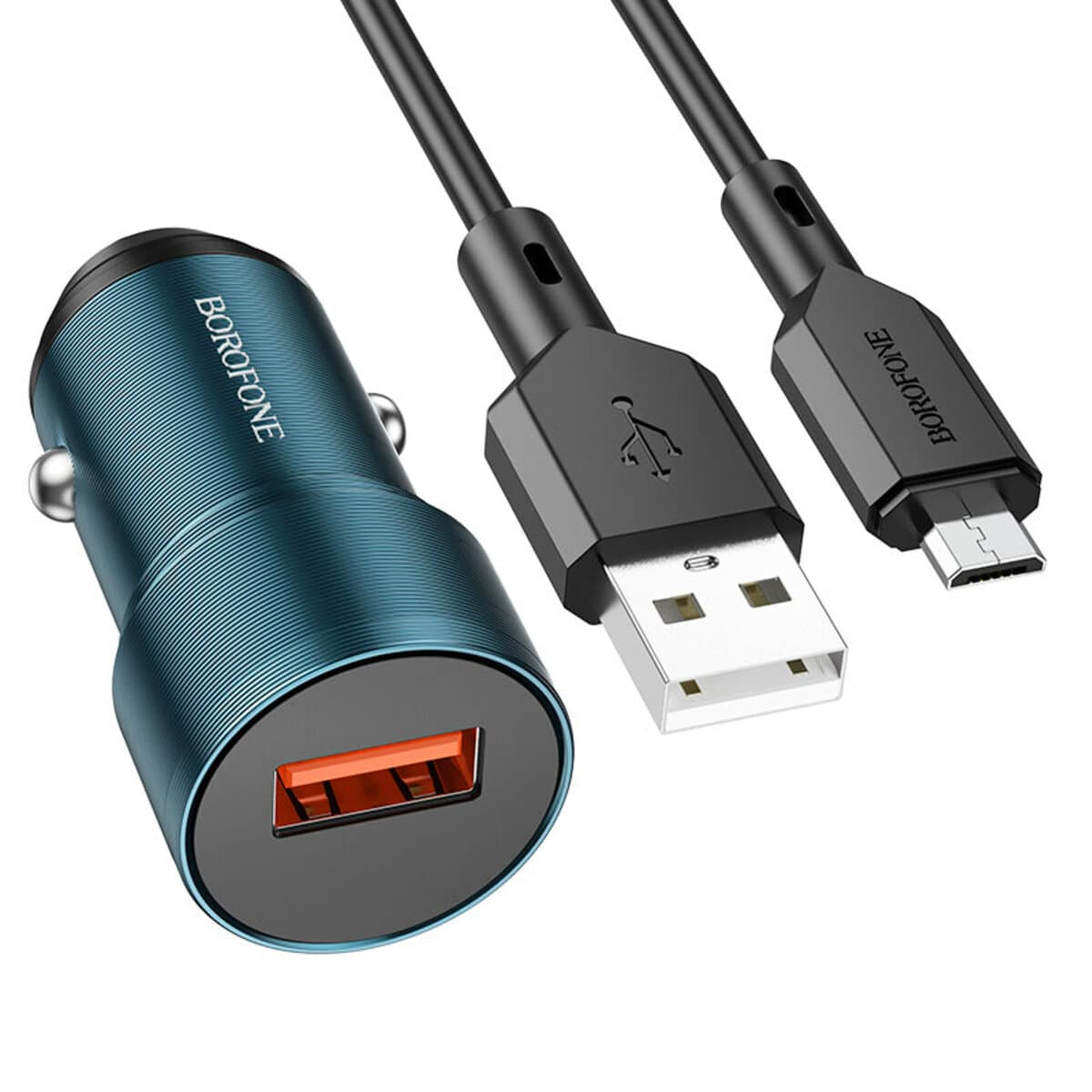 Автомобильное зарядное устройство BOROFONE BZ19A Wisdom single port QC3.0 car charger set USB to Micro-USB cable 18W Sapphire Blue (BZ19AMSU)