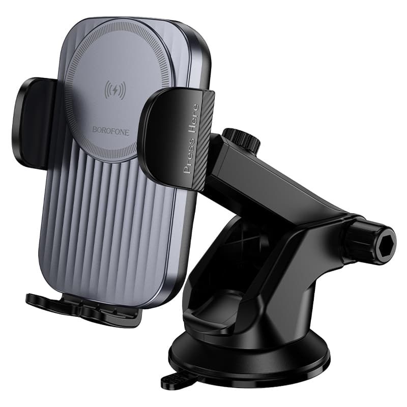 Тримач для телефону автотримач із зарядкою BOROFONE BH222 Leading push-type бездротовий швидкий вантажний холдер Black