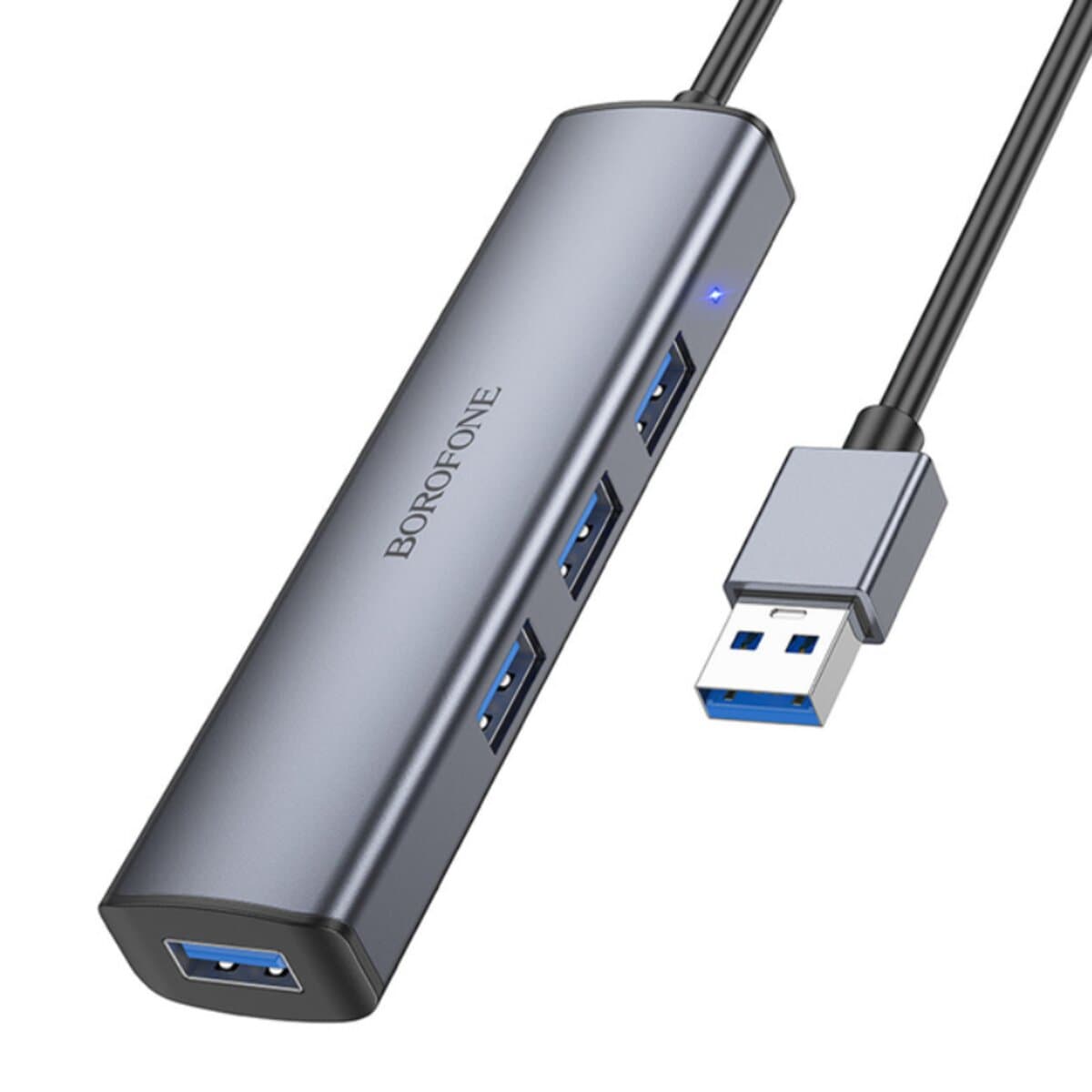 USB-хаб BOROFONE DH12 Smart 4-в-1 перетворювач USB на USB3.0x4 1.2m Metal Grey