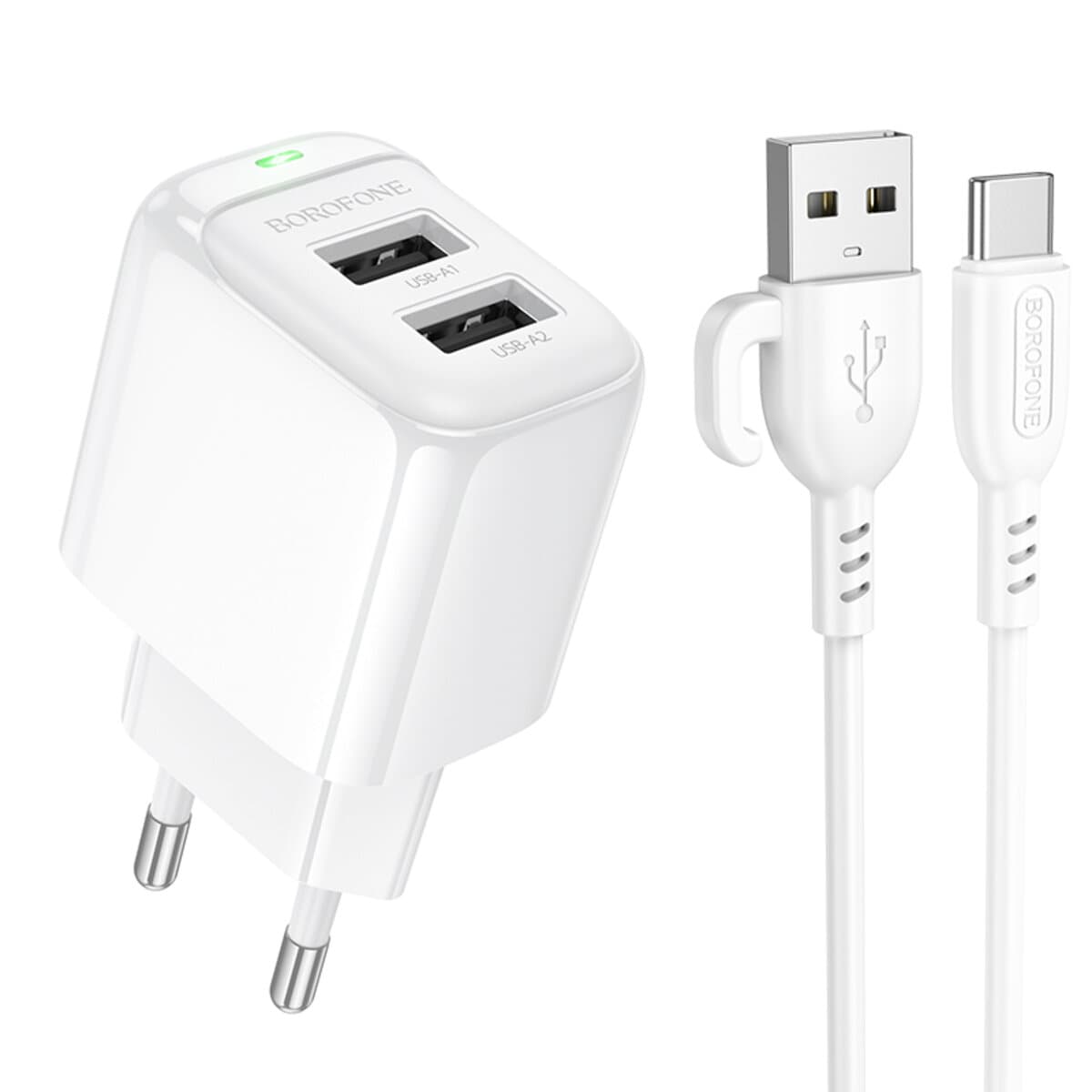 Зарядное устройство с кабелем BOROFONE BAS41A Potential dual-port charger set USB to Type-C 2A White
