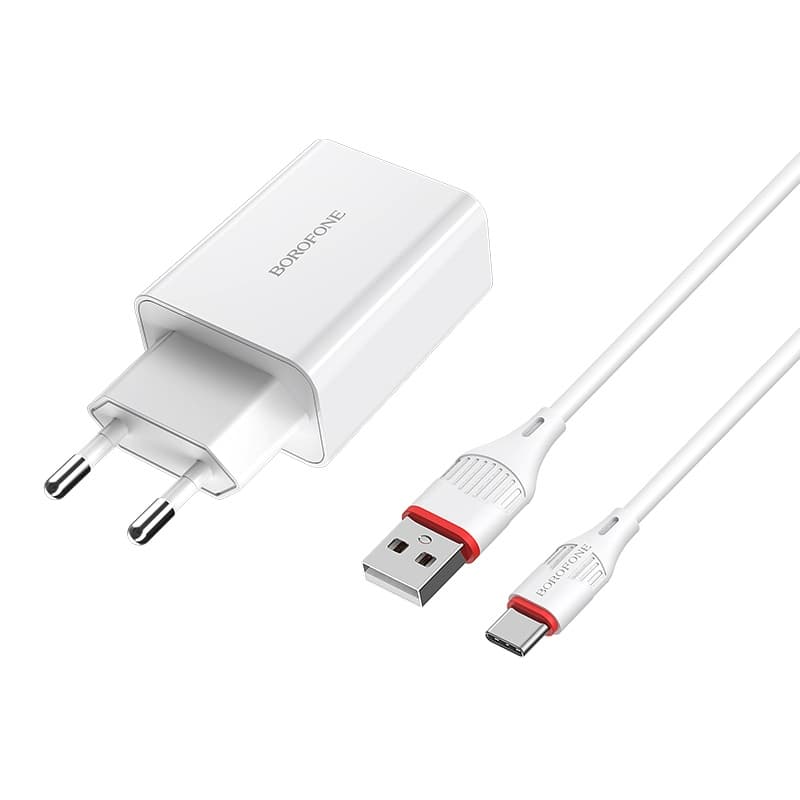 Зарядний пристрій з кабелем BOROFONE BA21A Long journey single port QC3.0 charger set 18W White