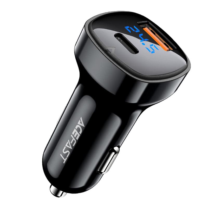 Автомобільний зарядний пристрій ACEFAST B4 digital display 66W USB+Type-C car charger Black