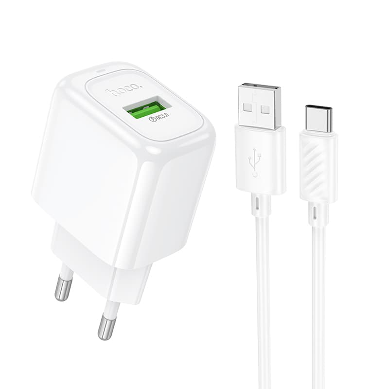 Зарядное устройство с кабелем HOCO CS52A Surplus single-port QC3.0 charger set USB to Type-C White