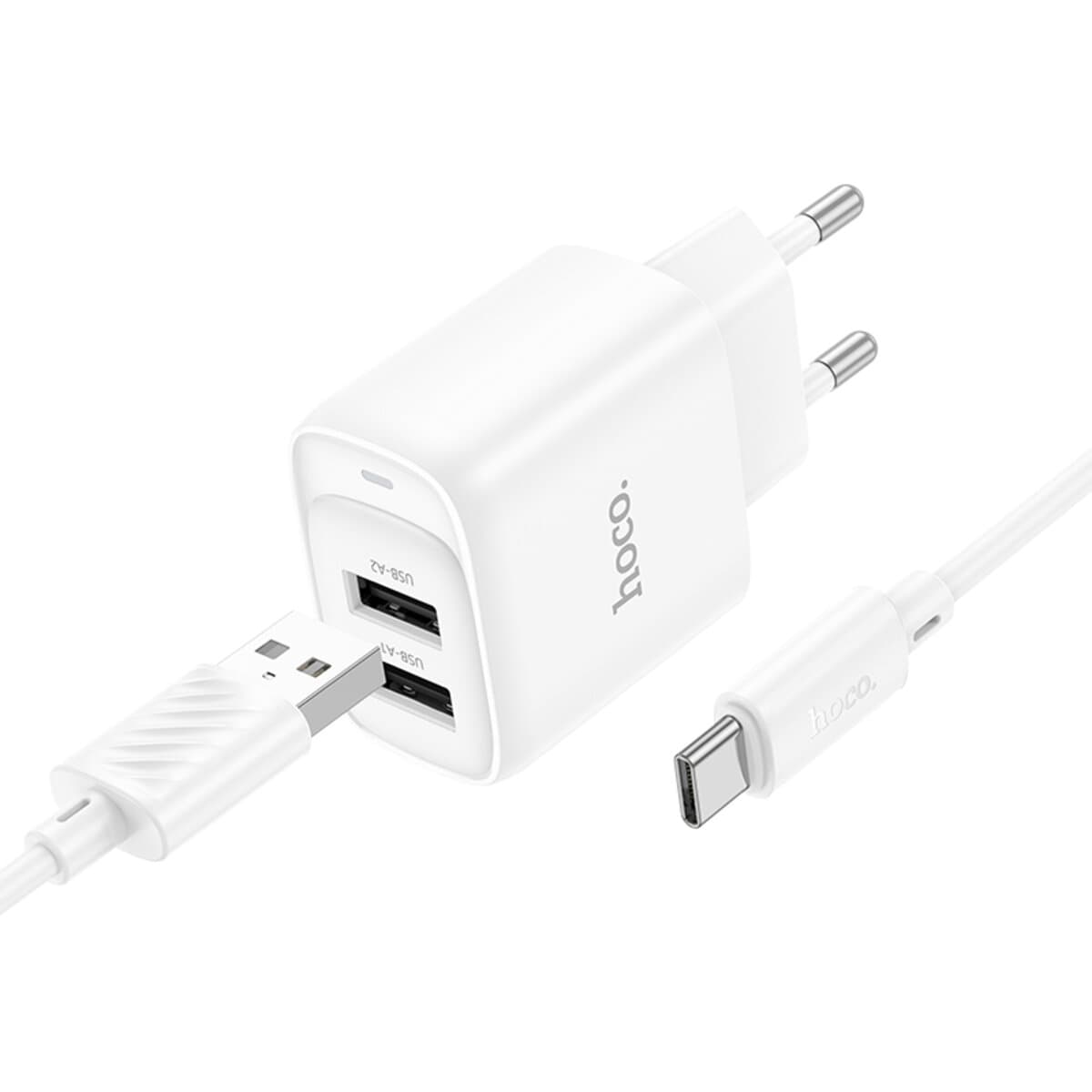 Зарядное устройство с кабелем HOCO C141A Smart dual-port charger set USB to Type-C White