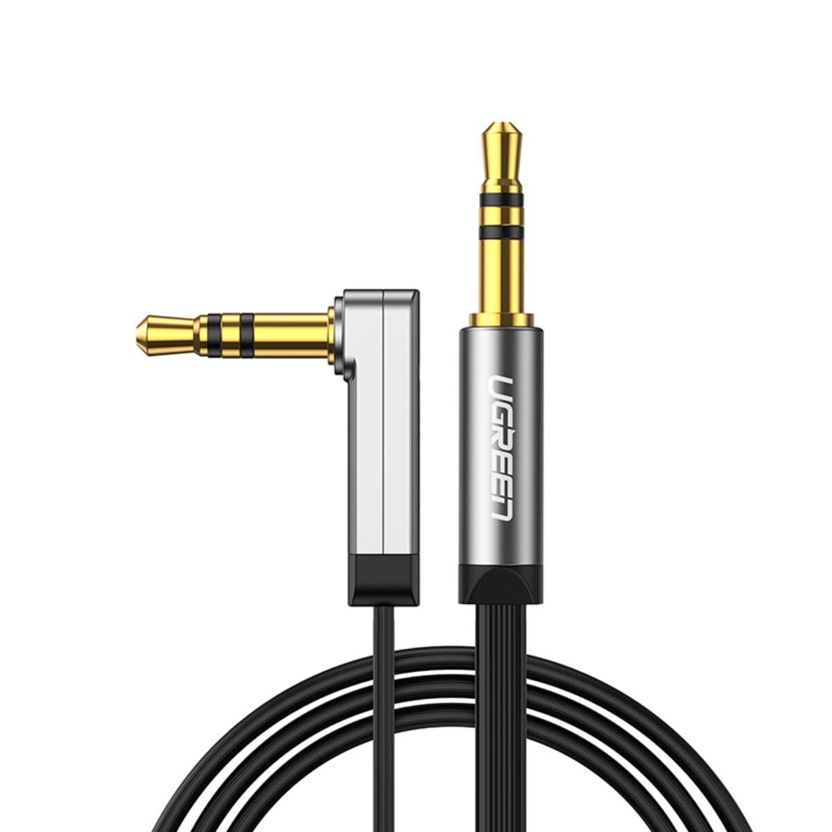 Аудіокабель кутовий UGREEN AV119 3.5mm Male to 3.5mm Male Straigth to angle flat Cable 3m Black (UGR-10728)