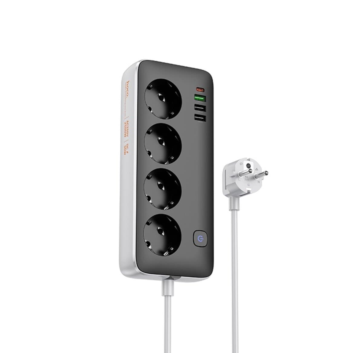 Мережевий подовжувач HOCO AC22 1.5м Sunlight 4-bit PD30W/1C3A desktop socket EU 4xUSB Black-White