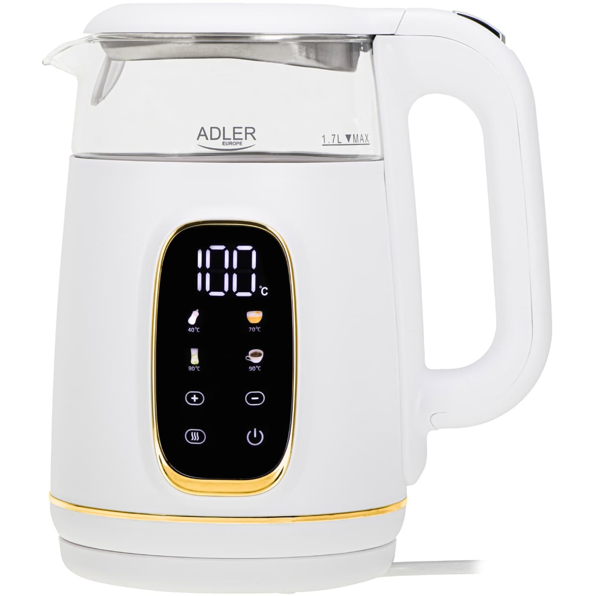 Електрочайник Adler AD 1305 2200W 1.7л скло установка температури White-Gold (AD1305WG)