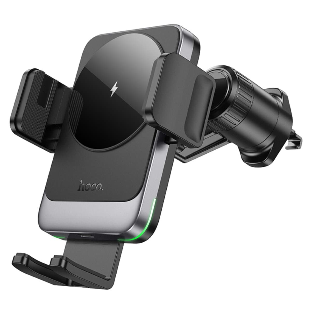 Автомобільний тримач автотримач із БЗП HOCO HW13 Speed ​​Wireless Fast Charging Car Outlet Black Metal Gray