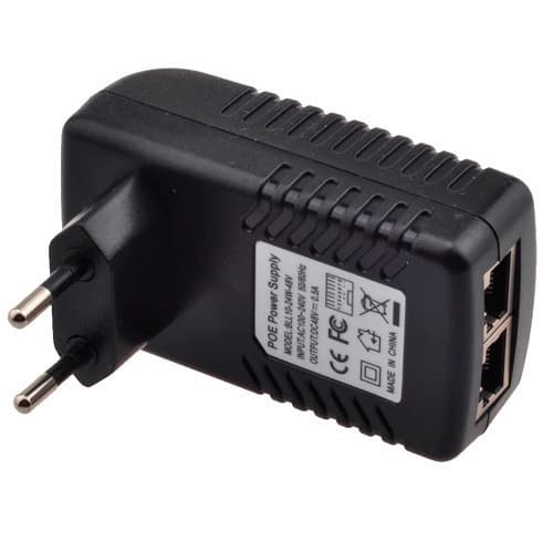 PoE адаптер інжектор живлення камер RJ45 48В 0.5А Black (284038)